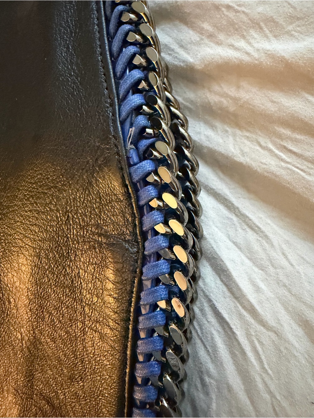 Stella McCartney Black Shoulder Tote with Blue Trim - Picture 3 of 4